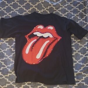 The Rolling Stones Black Tee with Red Sequin Tongue